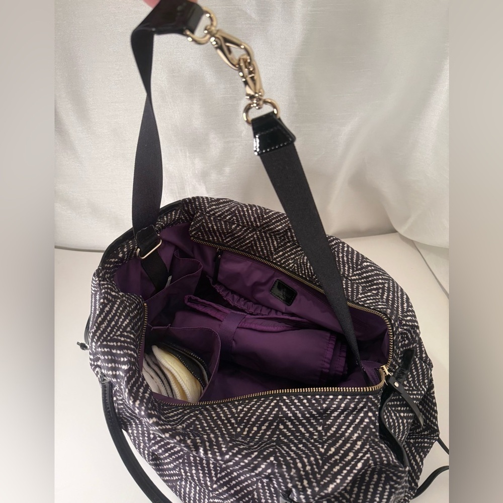 Kate Spade Stevie BlackWhite Baby Bag Travel Bag Changing Pad Purple Breast Pads - Picture 9 of 9